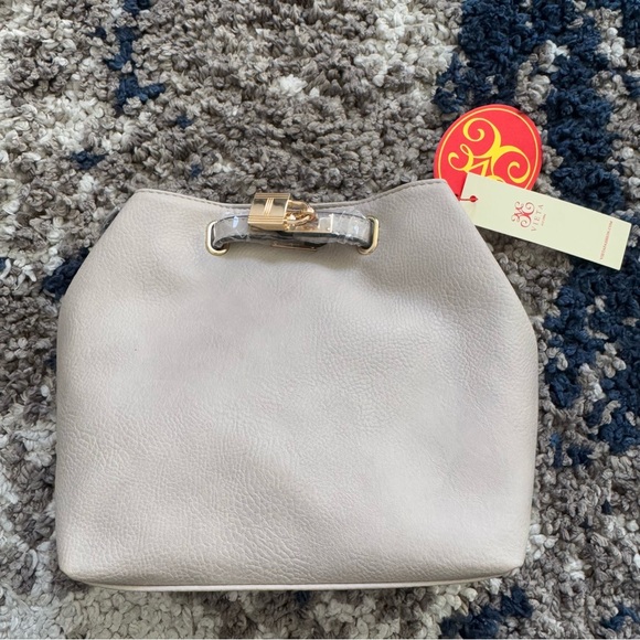 JERIKA Vieta SOLID LOCK CENTER SMALL TOTE BAG WITH STRAP New grey - Picture 2 of 7